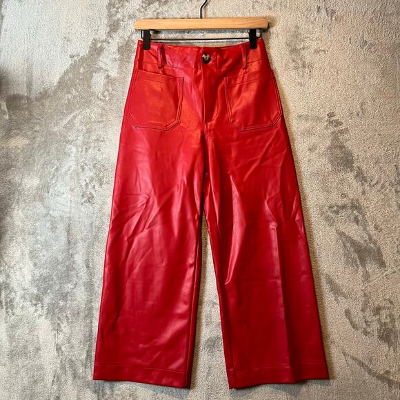 Anthropologie Maeve Colette‎ Faux Leather Cropped Wide Leg Pants Size 26 Petite - Picture 1 of 7